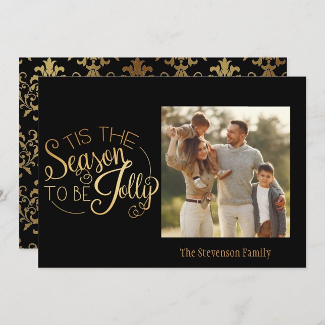 Script Dourado Este É O Cartão com fotos Elegante  (Frente/Verso)