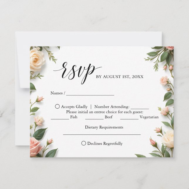 Script Elegante com RSVP de Escolha Floral e Média (Frente)