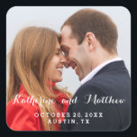 Script Elegante | Guardar o adesivo de fotografias<br><div class="desc">Nomes de noiva e noivo em uma bela fonte de script - Simple Modern Save the Date Photo Sticker with your picture. Elke Clarke © Romântica,  moda tipografia branca,  cobertura de script,  salvando o adesivo de data que você pode personalizar.</div>