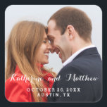 Script Elegante | Guardar o adesivo de fotografias<br><div class="desc">Nomes de noiva e noivo em uma bela fonte de script - Simple Modern Save the Date Photo Sticker with your picture. Elke Clarke © Romântica,  moda tipografia branca,  cobertura de script,  salvando o adesivo de data que você pode personalizar.</div>