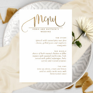 Script Elegante, Menu Casamento Branco e Dourado