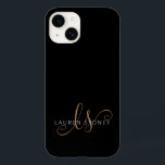 Script Feminino Dourado Preto Moderno Monograma<br><div class="desc">Capas de iphone Monograma De Script Feminina Dourada Preta Moderna. Personalize facilmente esta capa de telefone elegante moderna com o seu monograma e nome personalizados.</div>