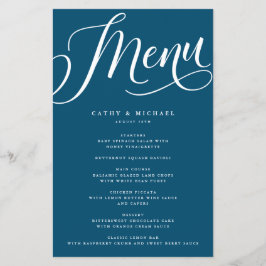 Script Flourish Moderno, Menu Papel Azul Escuro