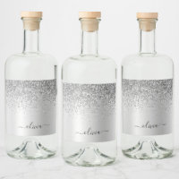 Script Girly Sparkle Glitter Monograma de Silver