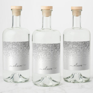 Script Girly Sparkle Glitter Monograma de Silver