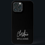 Script manuscrito de assinatura monograma preto<br><div class="desc">Na moda, capa de telefone personalizada moderna de monograma, com uma tipografia moderna de assinatura minimalista, emparelhada com letra sans-serif em preto e branco mínimo Faça-o o seu, adicionando o seu próprio nome monograma e texto no lado da coluna para criar um design tão único quanto você é.</div>