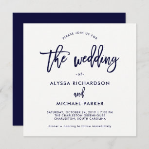 Script Moderno  Convite para Casamento Azul Marinh