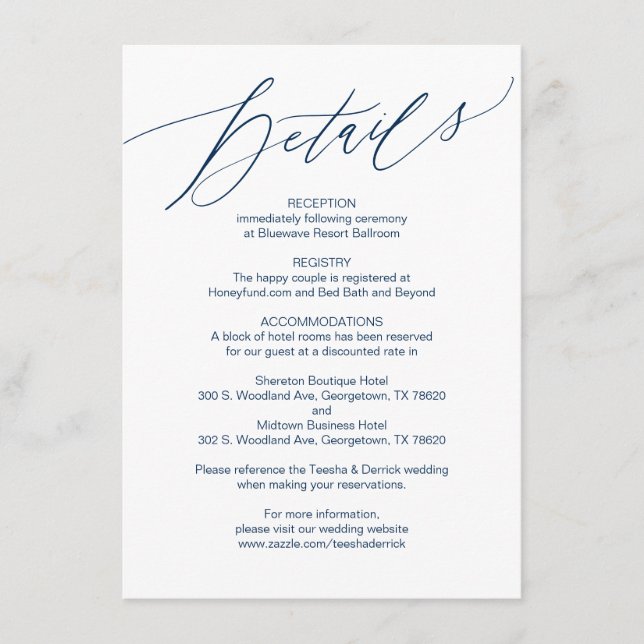 Script Moderno, Marinho Azul, Cartão de Detalhes d (Frente)