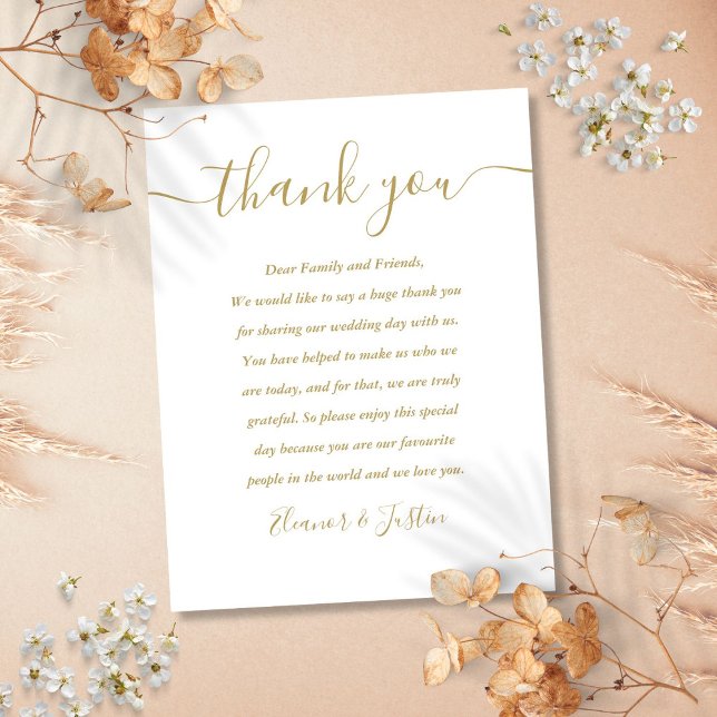 Script Obrigado Cartão Dourado de Casamento (Script Thank You Gold Wedding Place Card)