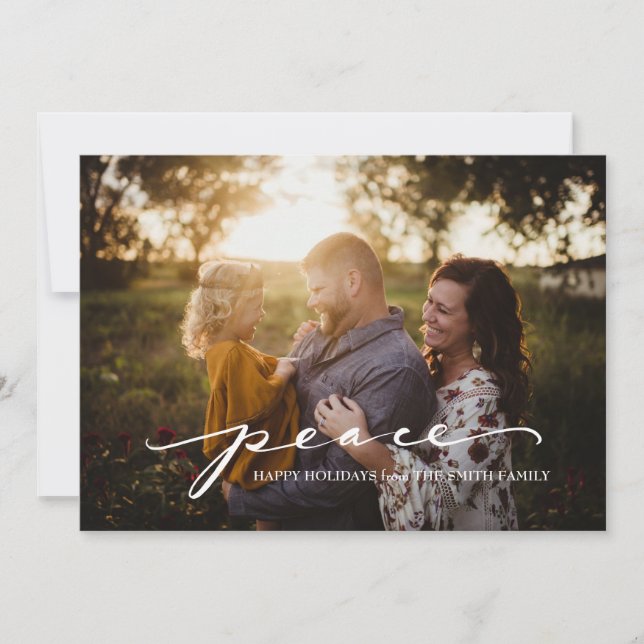 Script Peace Green | Cartões de foto de Natal (Frente)
