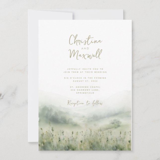 Script personalizado de convite de casamento verde (Frente)