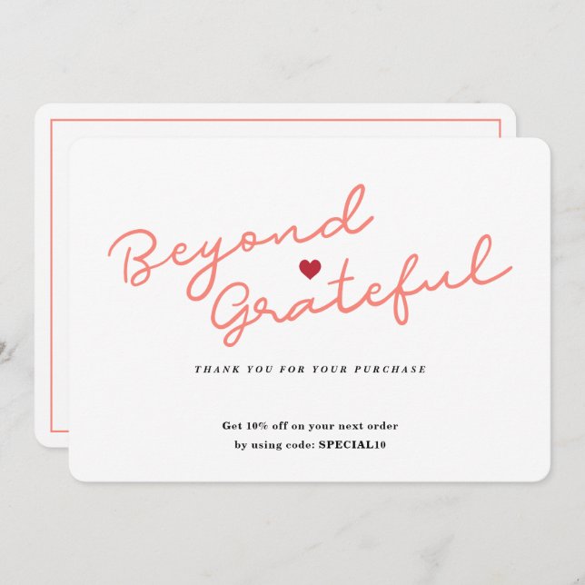 Script simples com coração - Cartões de agradecime (Frente/Verso)