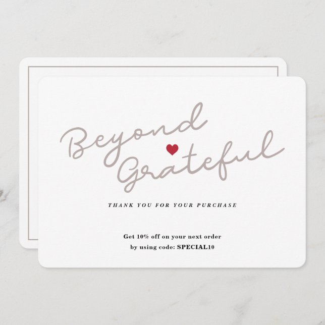 Script simples com coração - Cartões de agradecime (Frente/Verso)