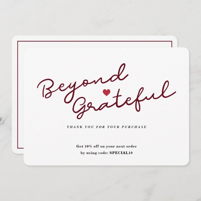 Script simples com coração - Cartões de agradecime (Frente/Verso)