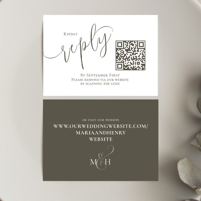 Script Simples de Código QR RSVP de Casamento Eleg (Wedding RSVP response card with scannable QR Code. )