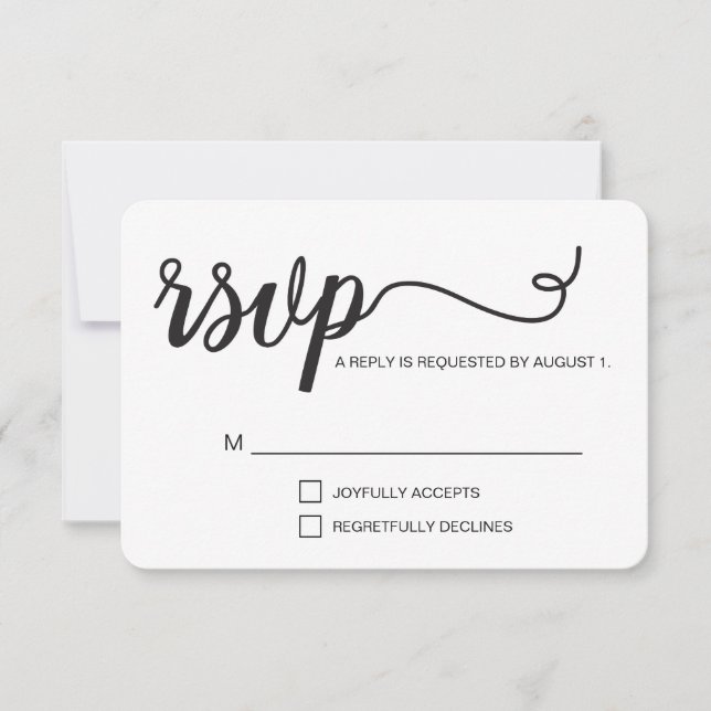Script simples de RSVP preto e branco elegante (Frente)
