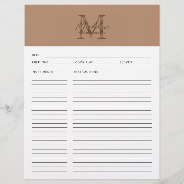 Script Taupe Metallic Gold Monogram Recipe (Frente)