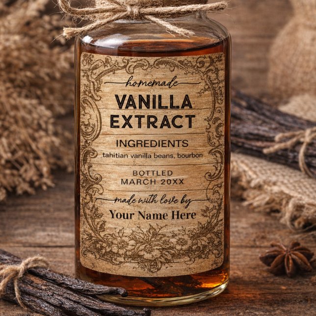 Script Vintage Homemade Vanilla Extract Label (Criador carregado)