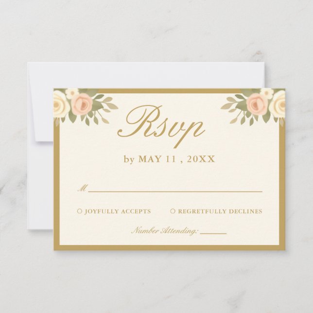 Script Vintage Ivory Wedding RSVP Card (Frente)