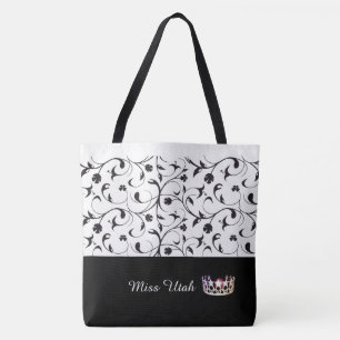 Scroll Miss USA Silver Crown Tote Bag-BLK