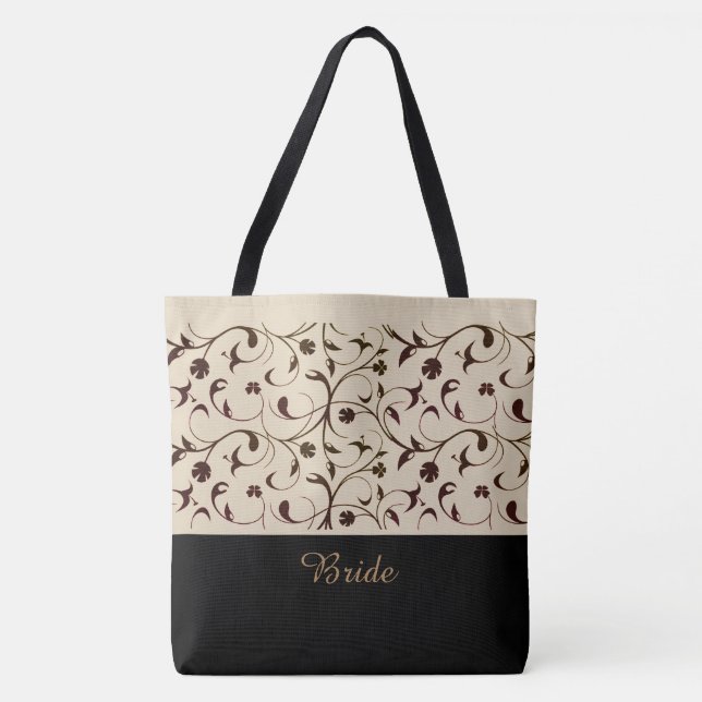 Scrolls Noiva Tote Bag Beige & Brown (Frente)