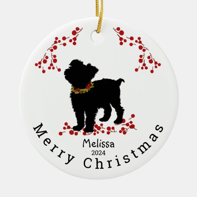Scruffy Mutt Berry Feliz Ornamento de Natal (Frente)