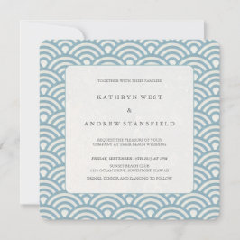 Sea Blue + White Pattern Beach Weding Convite