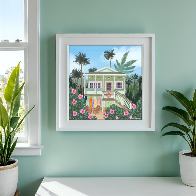 Sea Foam Green Beach House Impressão (Frame sold seperately )