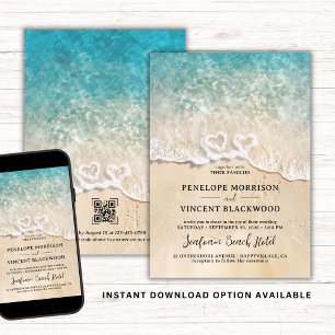 Sea Foam Hearts Beach Weding Convite