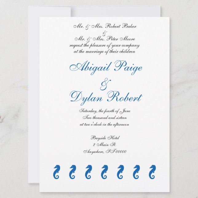 "Sea Horse Serenity" Convites de Casamento (Frente)