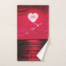 Sea Sunset Red Bath Toalha Set Love Heart Sun
