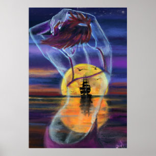 Sea Sunset Woman Poster