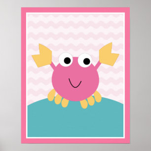 Sea Sweeties Girl Sealife Pink Crab Art Poster