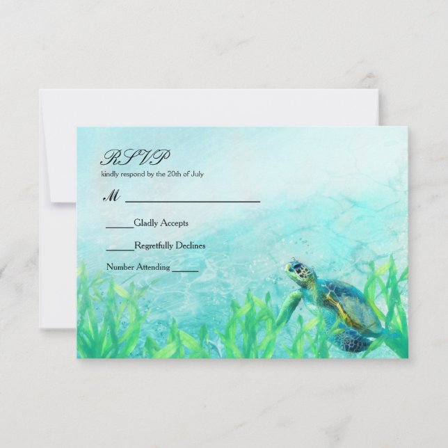 Sea Turtle Ocean Beach Art Elegante Weding RSVP (Frente)
