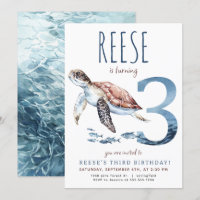Sea Turtle Terceiro Convite de Aniversário