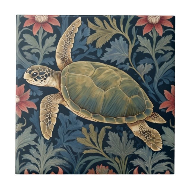 Sea Turtle William Morris estilo Hawaiai Tropical (Frente)