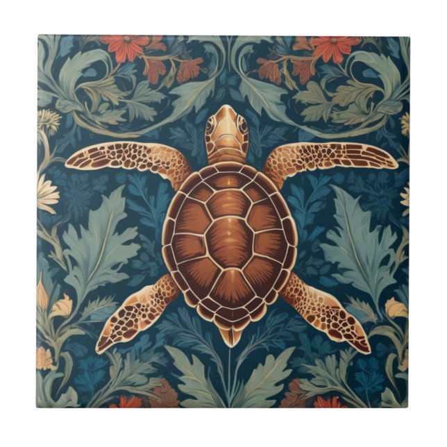 Sea Turtle William Morris estilo Ocean Life Floral (Frente)