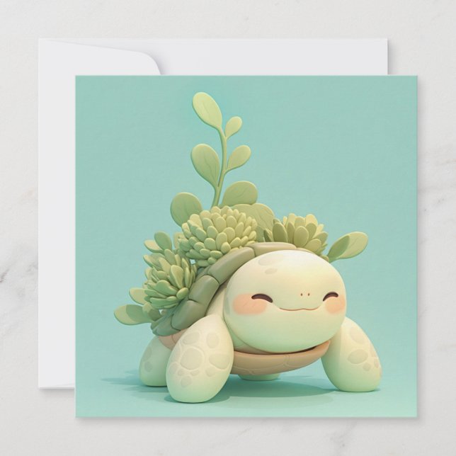 Sea Turtle with Green Succulent Garden Postcard (Frente)