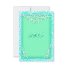 Seafoam Aqua e Green Wave Beach Weding RSVP