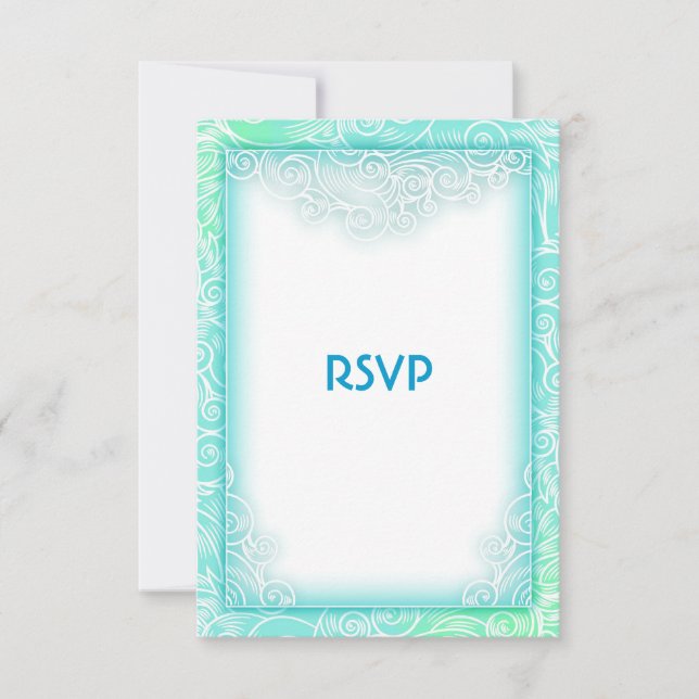 Seafoam Aqua e White Beach Weding RSVP (Frente)