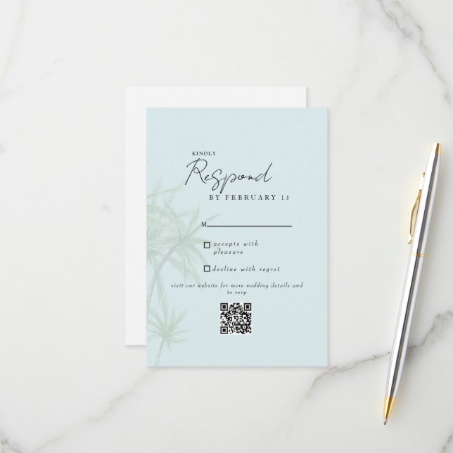 Seafoam Tropical Moderna Casamento QR Código RSVP  (Frente/Verso In Situ)