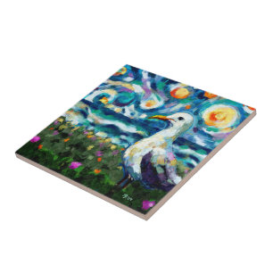 Seagull Van Gogh Style Beach Sky Blue Teal