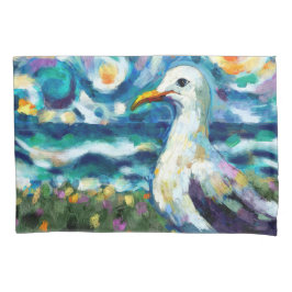 Seagull Van Gogh Style Beach Sky Blue Teal