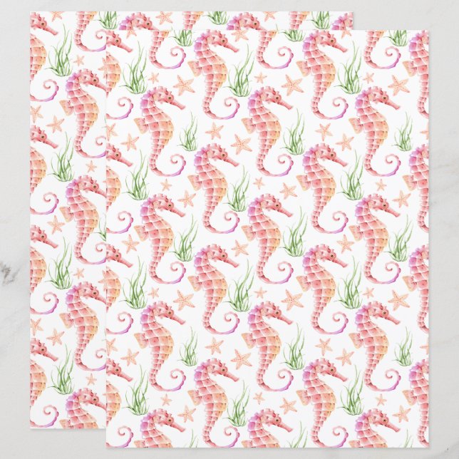 Seahorse Scrapbook Paper (Frente/Verso)