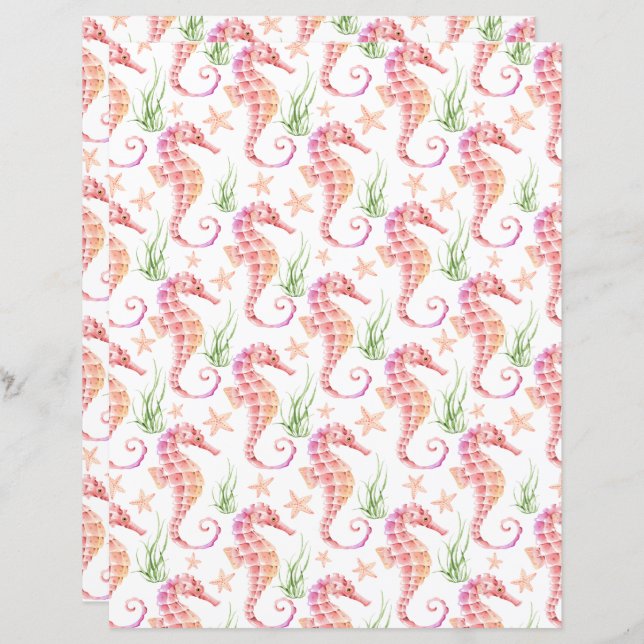 Seahorses Scrapbook Paper (Frente/Verso)