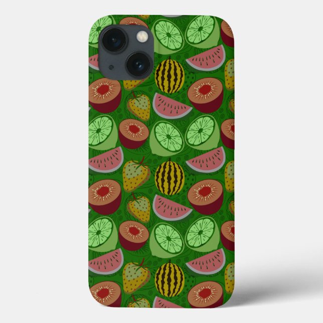 Seamless pattern tropical fruit & green background (Verso)