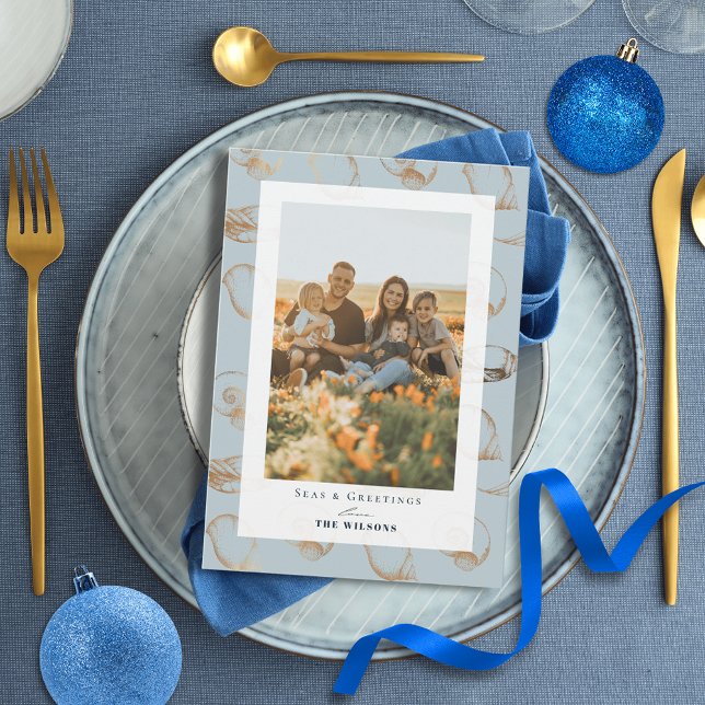 Seas e saudações Cartão com fotos de Férias Azul d (Criador carregado)