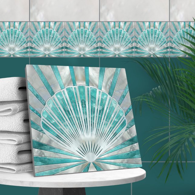 Seashell Art Deco - Aquamarine e Pérolas (Criador carregado)