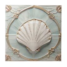 Seashell Art Nouveau Faux Alivio Mint Azul e Doura