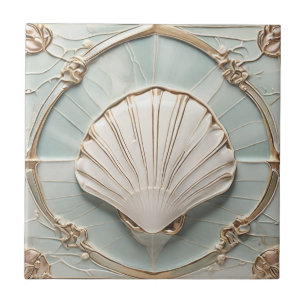 Seashell Art Nouveau Faux Alivio Mint Azul e Doura
